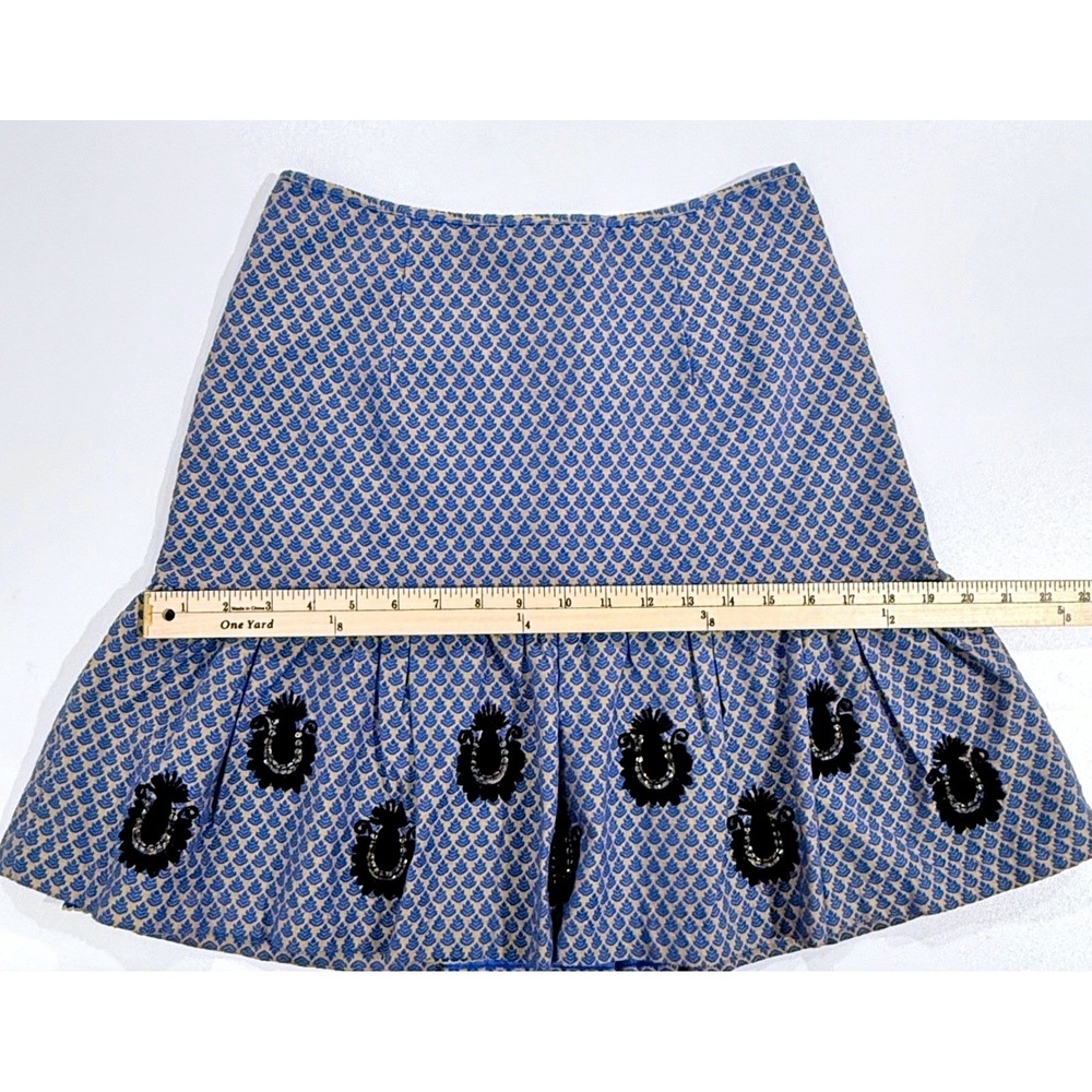 Anthropologie Leifsdottir Cateline Blue Jacquard Beaded Skirt Size 4 W426 - Picture 11 of 11